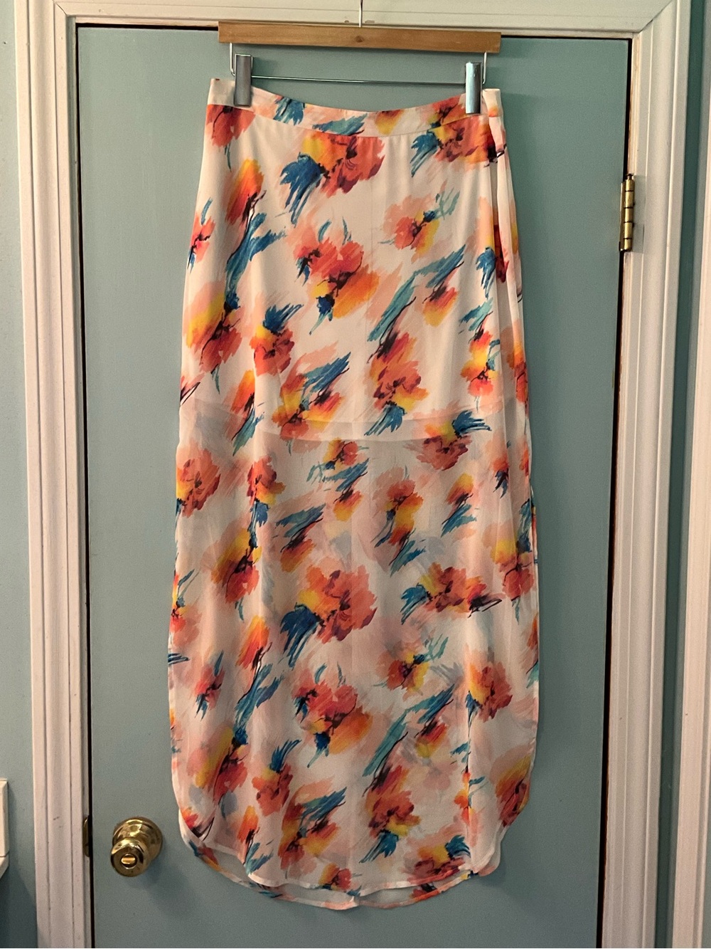 NWT Lush Maxi-Skirt with Pink, Blue, Orange & Yellow Watercolor Floral